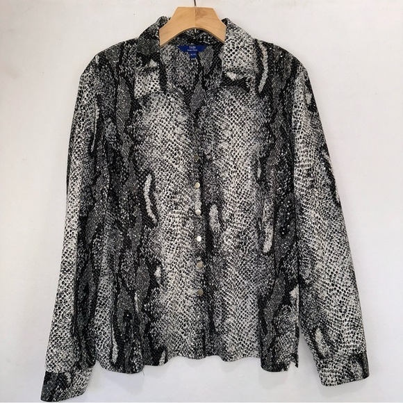 2 for $26 Tabi Snake Print Sequined Slinky Swifty Long Sleeve Top Xlarge - Picture 1 of 7